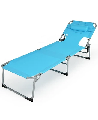 Inolait Folding Beach Lounge Chair with Pillow for Outdoor