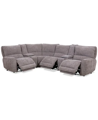 Closeout! Deklyn 129" 6-Pc. Zero Gravity Fabric Sectional with 3 Power Recliners & 2 Consoles, Created for Macy's