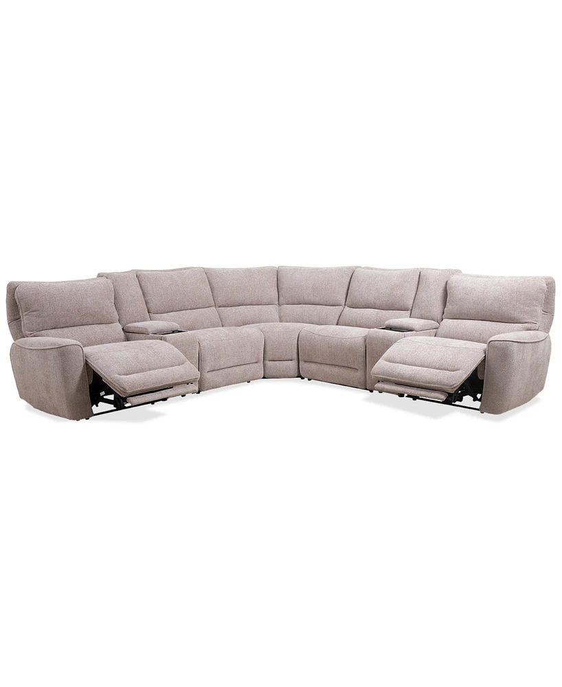 Closeout! Deklyn 129" 7-Pc. Zero Gravity Fabric Sectional with 2 Power Recliners & Consoles, Created for Macy's