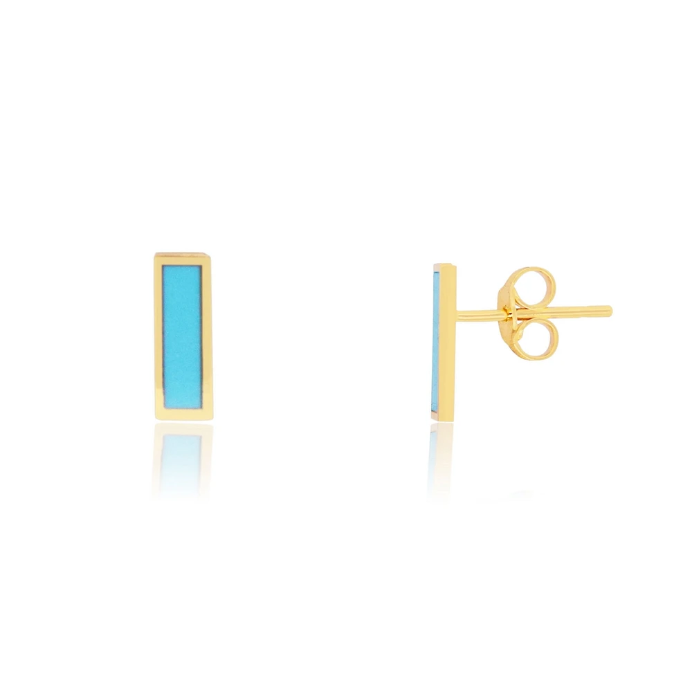 The Lovery Turquoise Bar Stud Earrings 14K Gold