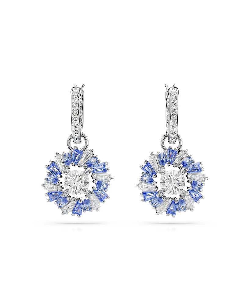 Swarovski Flower, Blue, Rhodium Plated Idyllia Drop Earrings