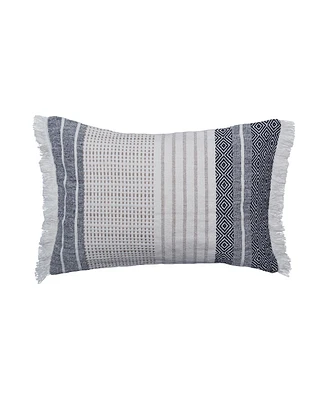 14" x 22" Berkley Onyx Woven Striped Blocked White Grey Black Accent Throw Pillow w/ Tassels