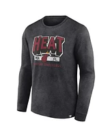Men's Fanatics Heather Charcoal Distressed Miami Heat Front Court Press Snow Wash Long Sleeve T-shirt