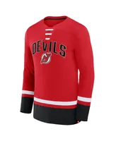 Men's Fanatics Red New Jersey Devils Back Pass Lace-Up Long Sleeve T-shirt