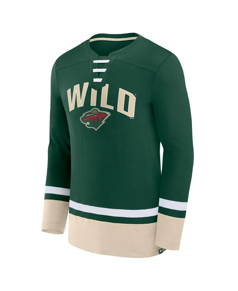 Men's Fanatics Green Minnesota Wild Back Pass Lace-Up Long Sleeve T-shirt