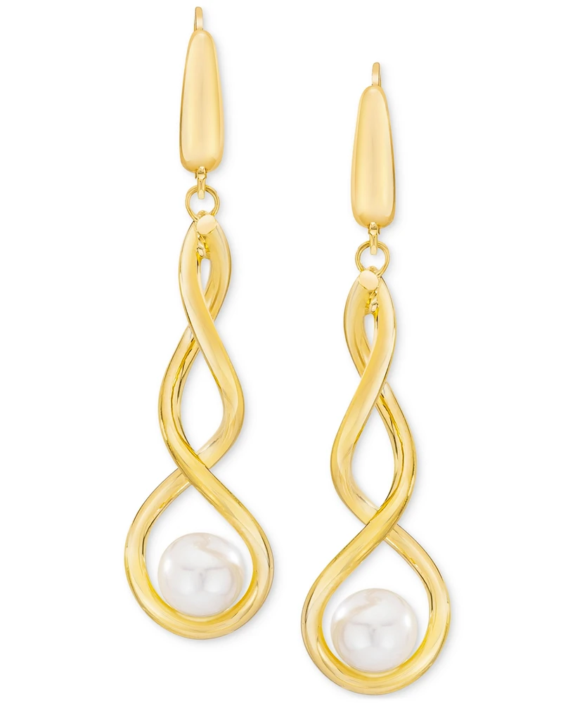 Cultured Freshwater Pearl (7-8mm) Twist Drop Leverback Earrings in 14k Gold