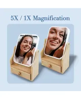 Pursonic Dual-Sided Vanity Mirror with Bamboo Drawer Base