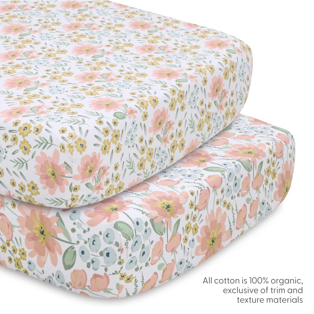 The Peanutshell Wildflower Cotton Crib Bedding Set for Baby Girls, 4 Pieces