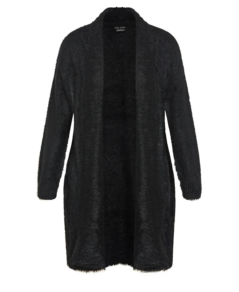 Plus Size Fluffy Longline Cardigan