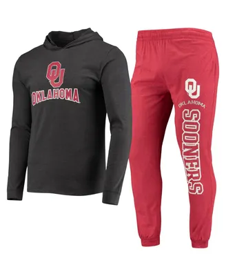 Men's Concepts Sport Crimson, Heather Charcoal Oklahoma Sooners Meter Long Sleeve Hoodie T-shirt and Jogger Pajama Set