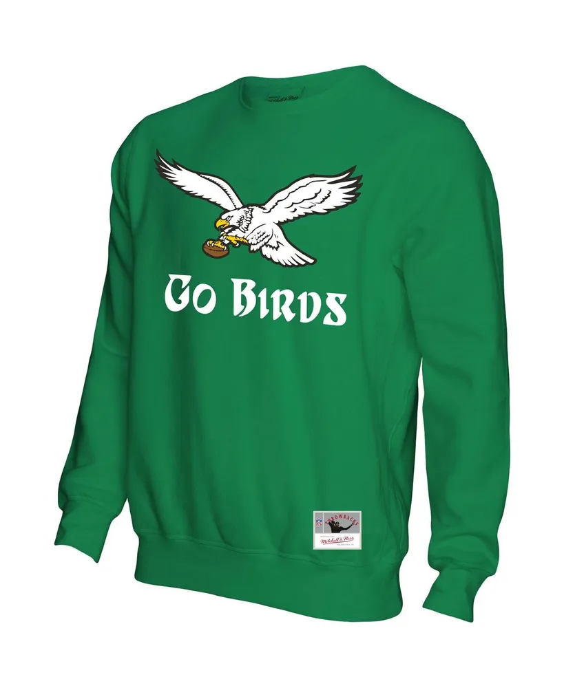 Men's Mitchell & Ness Kelly Green Distressed Philadelphia Eagles Go Birds Pullover Sweatshirt