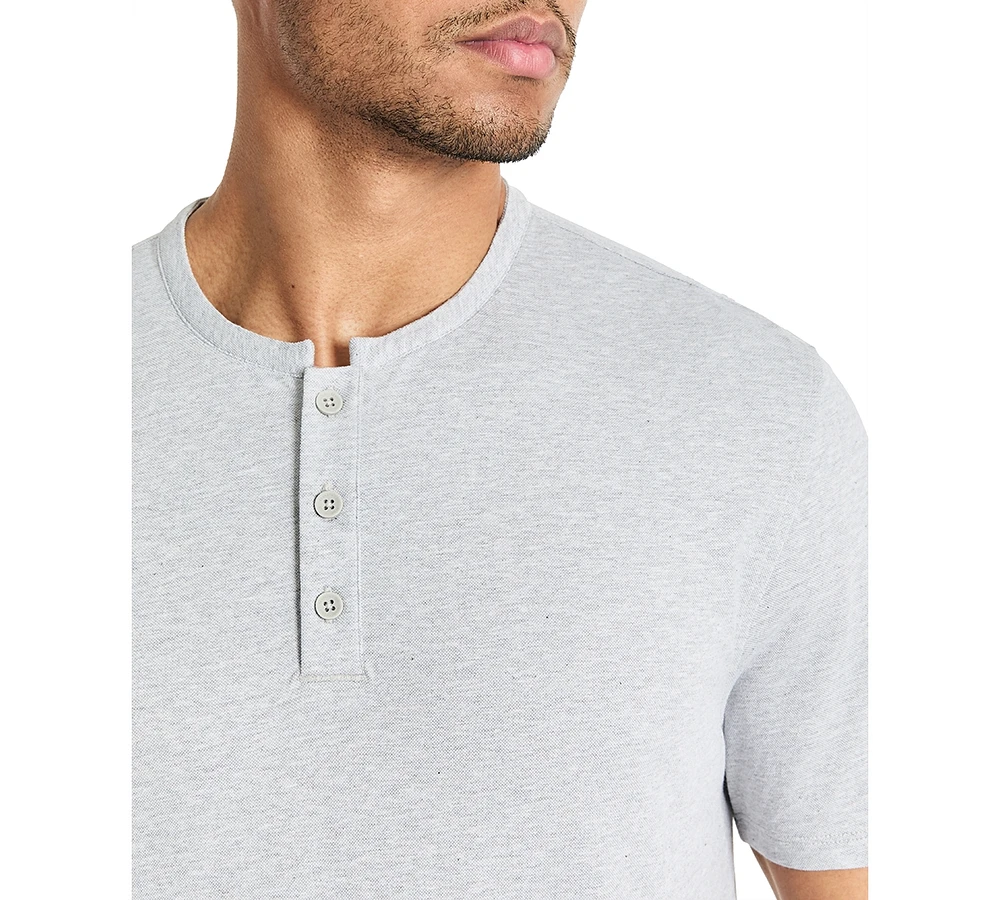 Kenneth Cole Men's 4-Way Stretch Heathered Stand-Collar Pique Henley