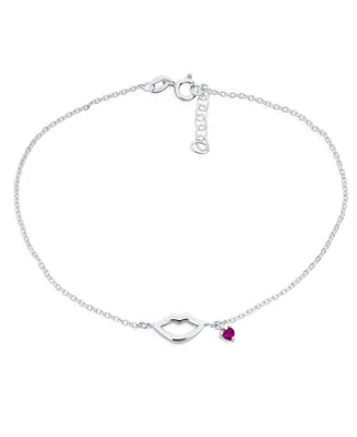 Bling Jewelry Lover Kissing Lip Red Heart Cz Charm Anklet Link Ankle Bracelet Sterling Silver 9-10 Inch Adjustable