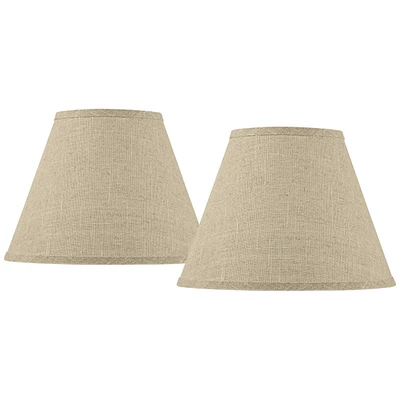 Set of 2 Empire Lamp Shades Fine Burlap Small 6" Top x 12" Bottom x 9" Slant Spider with Replacement Harp and Finial Fitting - Springcrest
