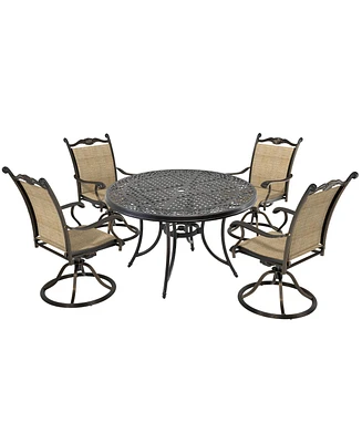 Mondawe 5-Piece Aluminum Outdoor Patio Dining Set with Swivel Armchairs, Brown