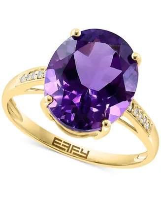 Effy Amethyst (4-1/6 ct. t.w.) & Diamond (1/20 ct. t.w.) Oval Ring in 14k Gold