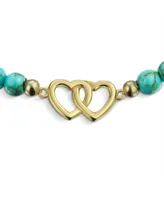 Bling Jewelry Interlocking Hearts Bff Synthetic Compressed Turquoise Strand Bead Stretch Bracelet Gold Plated Sterling Silver