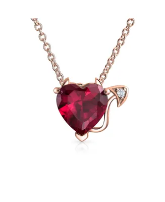 Bling Jewelry Promise Valentine Cubic Zirconia Ruby Red Cz Devil Heart Pendant Necklace Rose Gold Plated Sterling Silver