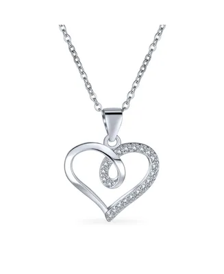 Bling Jewelry Delicate Pave Cubic Zirconia Accent Cz Twisted Ribbon Infinity Love Knot Open Heart Shape Pendant Necklace Sterling Silver