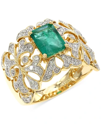Effy Emerald (1-3/8 ct. t.w.) & Diamond (1/3 ct. t.w.) Openwork Statement Ring in 14k Gold