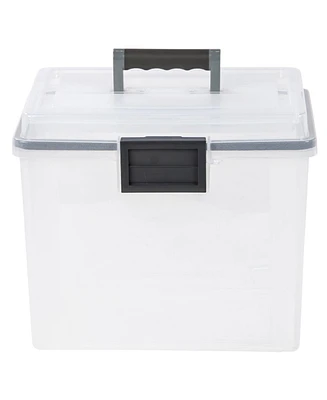 Iris Usa 19 Qt. Weatherpro Plastic Office Storage Portable Letter Size File Box with Organizer-Lid and Seal and Secure Latching Buckles, Clear