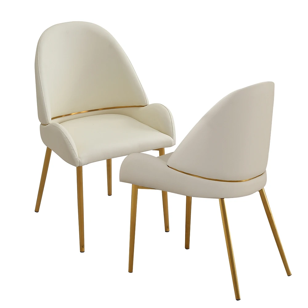 Dining Chair With Pu Leather Color Metal Legs (Set Of 2)