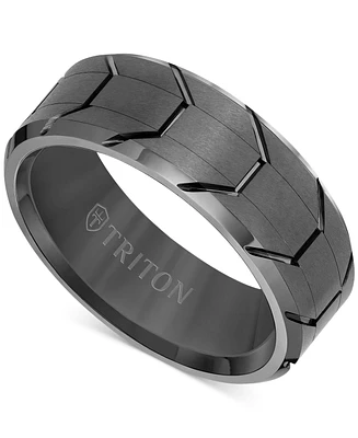 Triton Men's Beveled Edge Tread Wedding Band Gunmetal Gray Tungsten Carbide