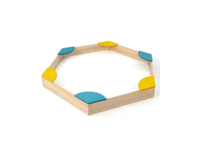 Outdoor Solid Wood Sandbox with 6 Built-in Fan-shaped Seats