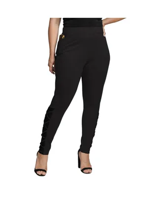 Women's Plus Interlaced Mesh Leggings With Side Pockets
