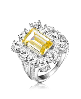Sterling Silver White Gold Plated Cut Cubic Zirconia Cocktail Ring