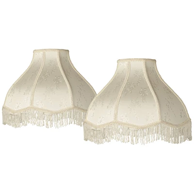 Set of 2 Hardback Scallop Dome Lamp Shades Cream Floral Bouquet Large 6" Top x 17" Bottom x 11" High Spider with Replacement Harp and Finial Fitting