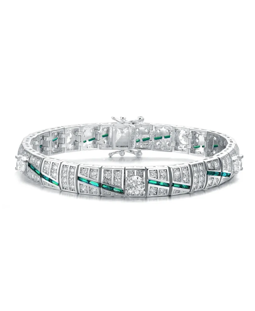 Sterling Silver Blue and Green Clear Cubic Zirconia Link Bracelet