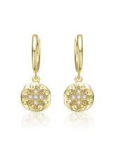 Extra Mini 14k Yellow Gold Plated Round Dangle Earrings with Star Design
