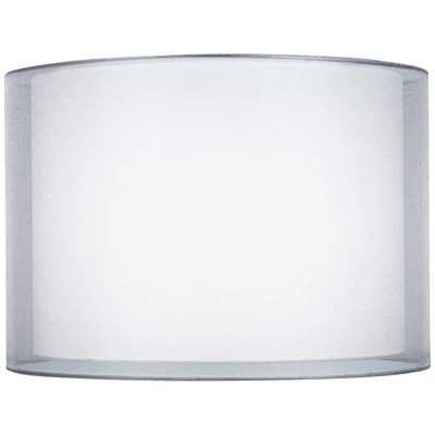 Silver and White Double Sheer Large Drum Lamp Shade 16" Top x 16" Bottom x 11" High (Spider) Replacement with Harp and Finial