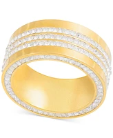 Legacy for Men by Simone I. Smith Men's Crystal Wide Band Gold-Tone Ion-Plated Stainless Steel
