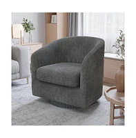 Caro Upholstered Club Style Barrel Chair With Sloped Armrests And 360 Degree Swivel Base In A Vinyl Wrap