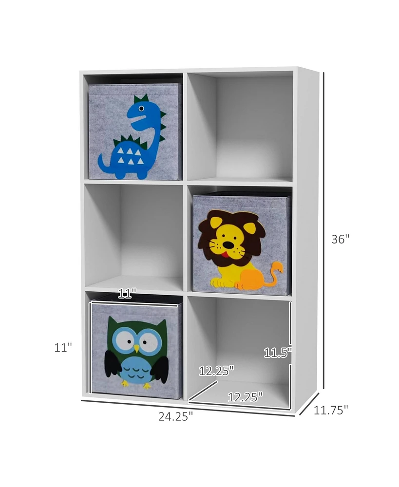 Qaba Children's Toy Storage with 3 Storage Bins & Cute Animal Design,
