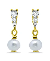Macy's White Cultured Pearl and Cubic Zirconia Drop Earring