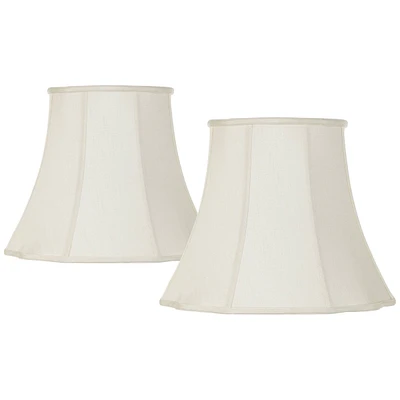 Set of 2 Bell Lamp Shades Cream Curve Cut Corner Large 11" Top x 18" Bottom x 15" High Spider with Replacement Harp and Finial Fitting - Springcrest