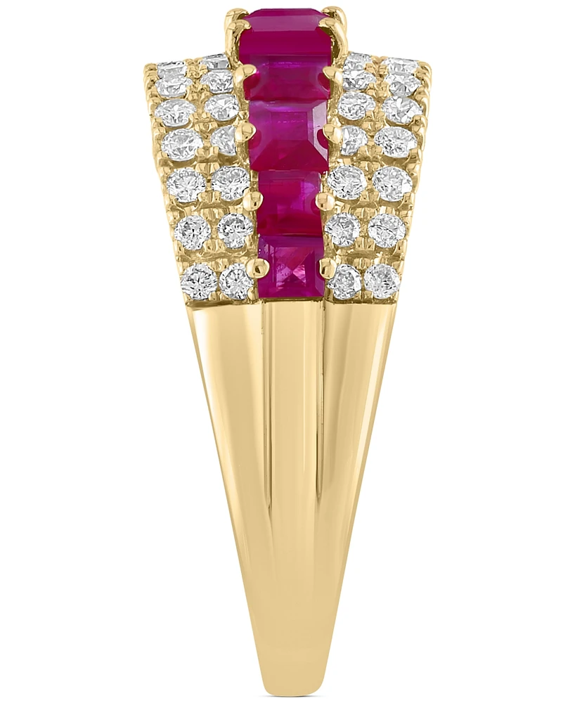 Effy Ruby (1-1/5 ct. t.w) & Diamond (5/8 ct. t.w.) Three Row Ring in 14k Gold (Also in Sapphire)