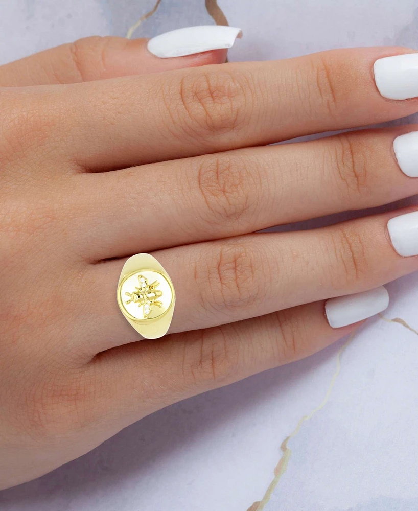 Cubic Zirconia Bee High-Polished Oval-Style Signet Ring