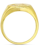 Cubic Zirconia Crescent Moon & Star Signet Ring in 14k Gold-Plated Sterling Silver