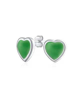 Bling Jewelry Lovers Bezel Set Green Jade Heart Stud Earrings Sterling Silver Gift
