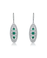 Sterling Silver White Gold Plated with Colored Cubic Zirconia Oval Drop Earrings