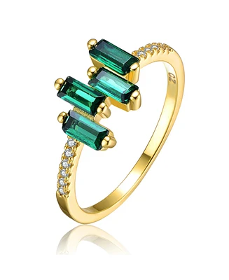 Sterling Silver Teens/Young Adults 14K Gold Plated and Green Cubic Zirconia Modern Ring