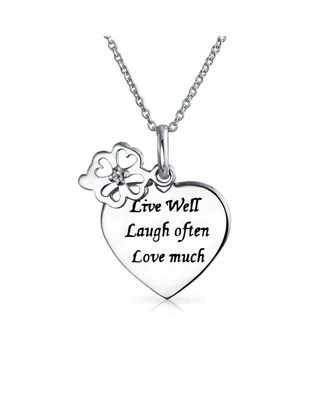 Bling Jewelry Live Love Laugh Word Quote Circle Flower Charm Heart Shape Pendant Necklace Sterling Silver