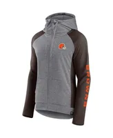 Women's Fanatics Heather Gray, College Brown Cleveland Browns Blind Side Lightweight Full-Zip Hoodie