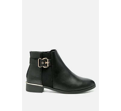 Frothy Buckled Ankle Boots With Croc Detail