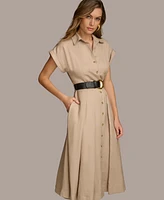 Donna Karan New York Women's Button-Front Short-Sleeve Midi Belted Dress