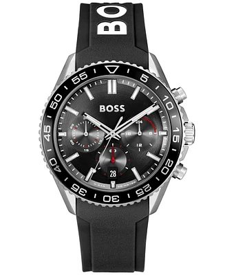 Hugo Boss Men's Runner Quartz Chrono Black Silicone Watch 44mm